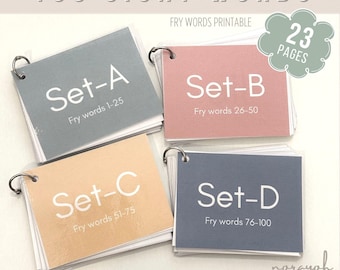 First 100 FRY SIGHT WORDS Printable File | Learn to Read Flashcard | Homeschool | Kindergarten Preschool 1st Grade Reading Cards