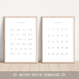 Alphabet & Numbers Print | Wall Art | Printable Educational prints for kids | School Classroom Decor | Nursery Play Room | Modern Frame