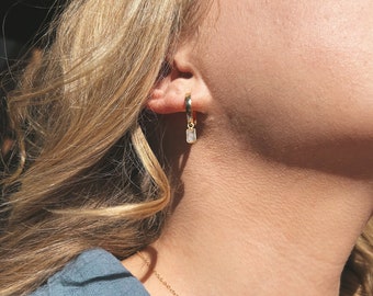 Gold Mini Moonstone Huggie Earrings