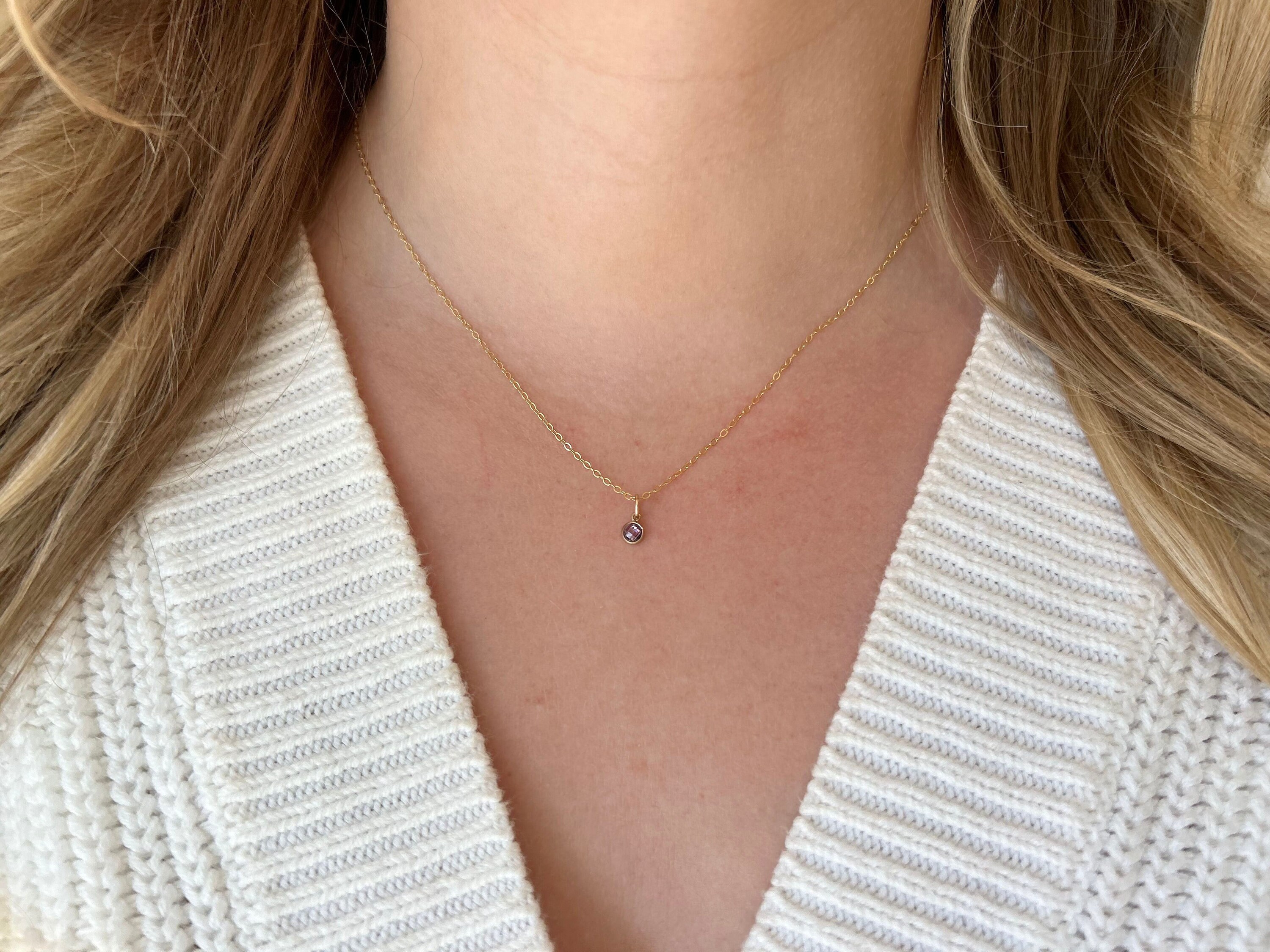 ★ROSEMONT★ 14K necklace (February birthstone) RS1307 14K Real Solid Gold February Amethyst Birthstone Necklace