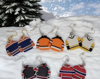 Handmade Hockey Jersey Earrings: Polymer Clay Sports Jewelry