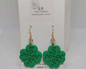 Handmade Four Leaf Clover Earrings: Polymer Clay Shamrock Jewelry