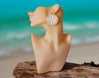 Handmade Clay Sand Dollar Earrings: Beach Boho Jewelry