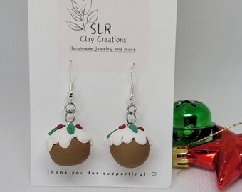 Handmade Plum Pudding Earrings: Festive Holiday Sterling Silver Dangles
