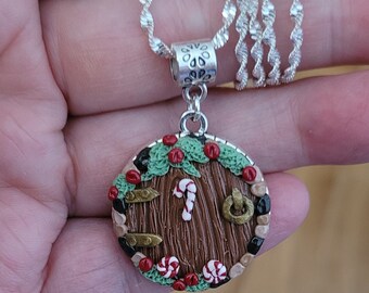 Fairy Door Clay Pendant: Holiday Cottage Locket, Silver Chain