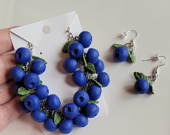 Blueberry charm bracelet gift idea for berry lover handmade blueberry polymer clay jewelry gift for her mother's day gift charm bracelet