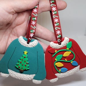 Handmade Ugly Sweater Christmas Ornament: Polymer Clay Holiday Decor