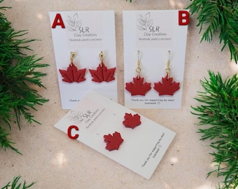 Handmade Polymer Clay Maple Leaf Earrings: Canadian Patriotic Jewelry