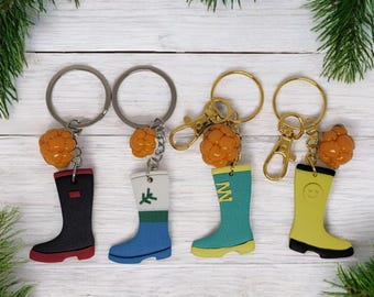 Polymer Clay Rain Boot Keychain: Cloudberry Charm, Berry Picking Gift