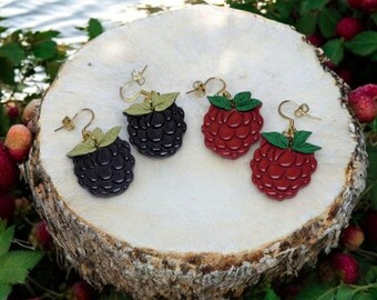Handmade Berry Earrings: Polymer Clay Raspberry Blackberry Dangles