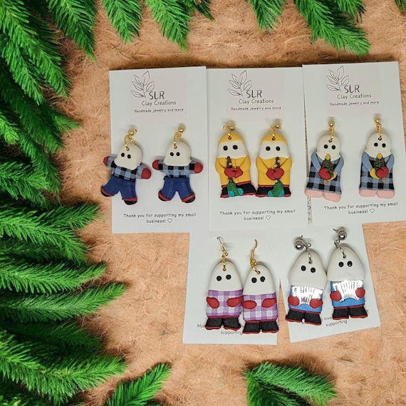 Handmade Mummer Earrings: Polymer Clay Jannie Holiday Tradition