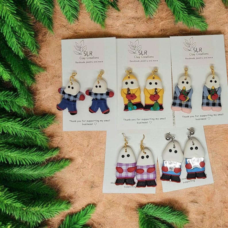 Handmade Mummer Earrings: Polymer Clay Jannie Holiday Tradition image 1