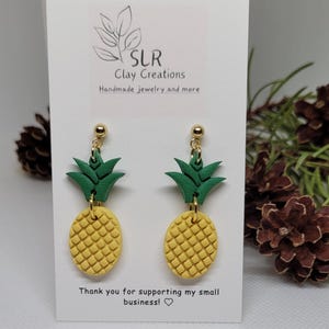 Handmade Polymer Clay Pineapple Earrings: Tropical Summer Dangles