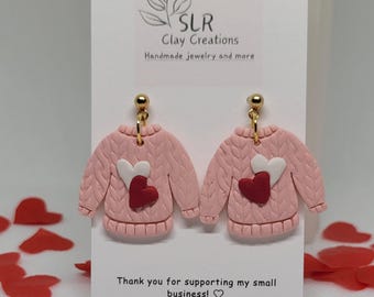 Heart Sweater Earrings: Handmade Polymer Clay Valentine Jewelry