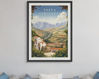 Nueva Andalucía Vintage Travel Poster - Costa del Sol Charm, Retro Mediterranean Art, Spanish Vacation Decor