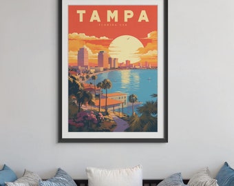 Tampa Florida Vintage Travel Poster - Retro Cityscape Decor, Sunshine State Wall Art, Florida Travel Poster