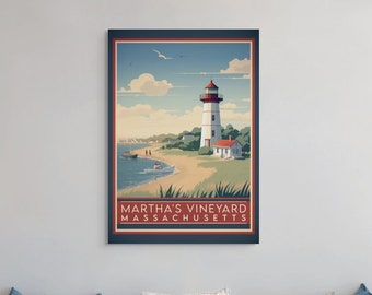 Martha's Vineyard Vintage Travel Poster - Retro Wall Decor, Coastal Home Artwork, Massachusetts Travel Decor