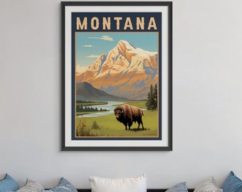 Montana Vintage Travel Poster - Western Wilderness Adventure Art, Retro National Park Wall Decor