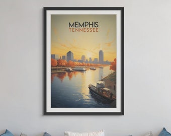 Memphis Tennessee Vintage Travel Poster - Rock 'n' Roll Art, Retro Music City Wall Decor, Southern Charm