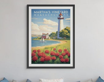 Martha's Vineyard Vintage Travel Poster - Retro Wall Decor, Coastal Home Artwork, Massachusetts Travel Decor