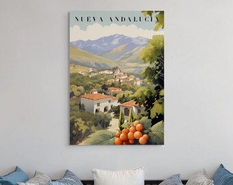Nueva Andalucía Vintage Travel Poster - Costa del Sol Charm, Retro Mediterranean Art, Spanish Vacation Decor
