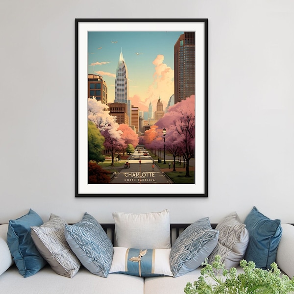 Charlotte Vintage Travel Poster - Retro North Carolina Wall Art, Vacation Home Decor, Cityscape Artwork - DIGITAL DOWNLOAD