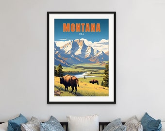 Montana Vintage Travel Poster - Retro Wall Decor for Cabin, Lodge Artwork, Nature Lovers