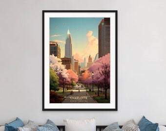 Charlotte Vintage Travel Poster - Retro North Carolina Wall Art, Vacation Home Decor, Cityscape Artwork - DIGITAL DOWNLOAD