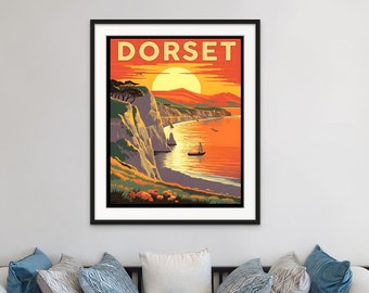 Dorset Vintage Travel Poster - Retro UK Wall Art, Holiday Home Decor, English Countryside Artwork - DIGITAL DOWNLOAD