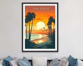 San Diego Vintage Travel Poster - Retro California Wall Art, Beach Home Decor, Vacation Rental Artwork - DIGITAL DOWNLOAD