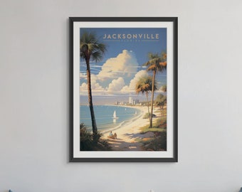 Jacksonville Florida Vintage Travel Poster - Retro Beach Decor, Coastal Vacation Wall Art, Sunshine State Poster