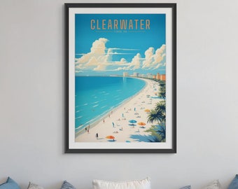 Clearwater Florida Vintage Travel Poster - Beach Vacation Decor, Retro Coastal Wall Art, Florida Travel Poster