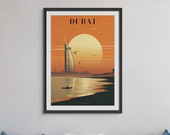 Dubai Vintage Travel Poster - Exotic Middle Eastern Adventure Decor, Skyline Wall Art, Digital Download
