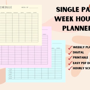 Stündlicher Wochenplan - Druckbarer Wochenplaner - Sofortiger Download - Wochenplaner - Digitaler Wochenplaner - Wöchentliche To-Do-Liste