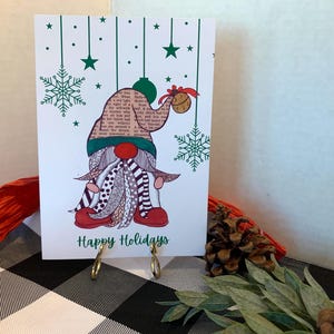 Cartes de Noël pour les fêtes. Joyeuses fêtes, gnome lunatique, fait main, blanc à l'intérieur.