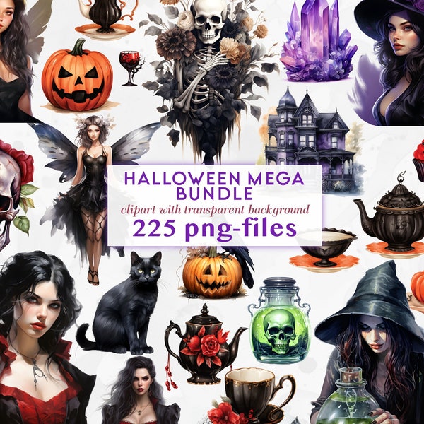 Halloween MEGA Bundle 225 PNGs Clipart | Witches Dark Fairies Pumpkins and more! | Skeleton and Roses Clipart Bundle | Victorian Halloween
