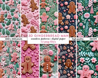 3D Pink Christmas Digital Papers | Pink Christmas Seamless Patterns Mix | Christmas Pattern Mix | 3D Embroidery Christmas Pattern Seamless