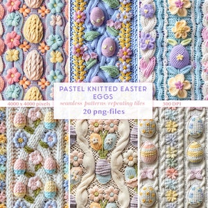 3D gestrickter Ostereier nahtloses Muster | Faux-Strick-Wiederholungsmuster Ostern | Ostern Digitales Papier PNGs | Florales Frühlingsmuster