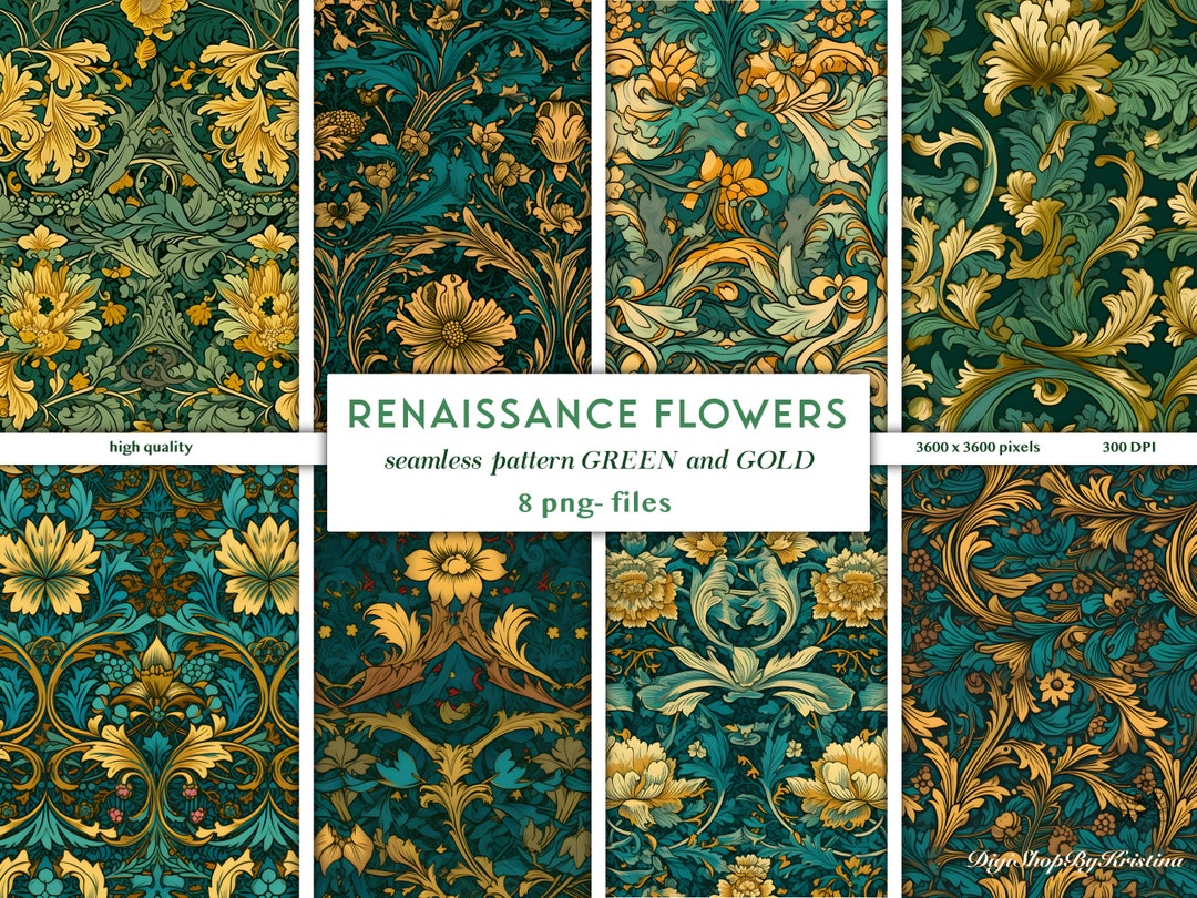 Seamless Pattern Green and Gold Renaissance Print Design Baroque ...