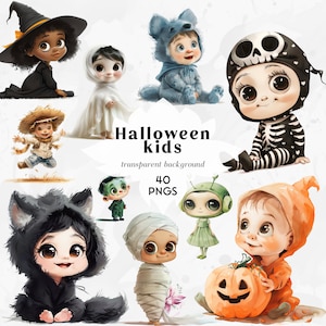 Imágenes prediseñadas de guardería de niños de Halloween, Bebé de Halloween Png, Imágenes prediseñadas de Halloween lindas, Decoración de guardería de otoño, Descarga digital, Chica vampiro, Niño zombi