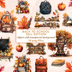 Conjunto de clipart de volta às aulas | Conjunto de clipart de professores adesivos de livros | Material escolar, livros escolares clipart | Edição escolar de outono |Clipart de outono