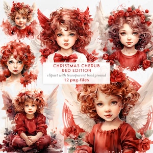 Niedliche Weihnachtsengel Clipart | Kleine Weihnachtsengel PNGs | Baby Engel Rot Edition | Weihnachtscliparts | Religiöse Weihnachten png
