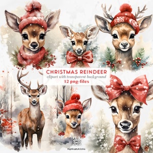 Lindo rojo Navidad reno Clipart / Rojo acuarela Navidad / Navidad clásica / Lindos animales de Navidad Clipart / Rojo invierno Clip Art