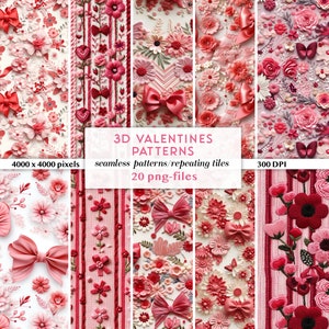 3D rosa Valentinsblumen nahtloses Muster | Girly Valentinstag-Muster | Valentinstag digitales Papier PNG | Florale sich wiederholende Muster