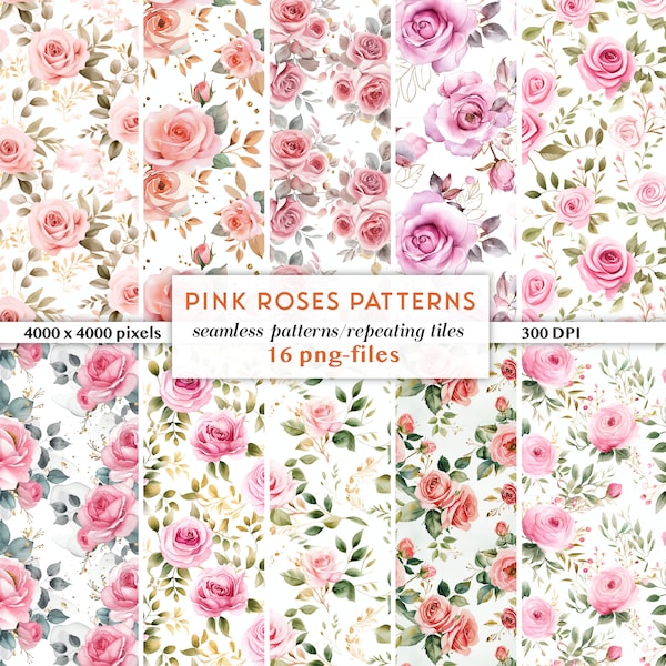 Baby Pink Valentine's Flowers Seamless Pattern | Girly Valentine's Day Pattern | Pink Roses on white Background | Floral Repeating Patterns