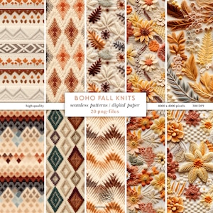 Boho Herbst nahtloses Muster Strick | Digitales Papier Strick und Sticken | Boho Papier Digital Download | Nahtloser Hintergrund Shabby Chic