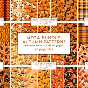 Herbstliche digitale Papiere MEGA BUNDLE 96 nahtlose Muster | Enthält 6 Angebote x 16 verschiedene Muster | Herbstmuster Sofortiger Download