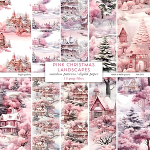 Pink Christmas Digital Papers | Girly Christmas Seamless Patterns Mix | Pink Winter Wonderland Seamless Pattern | Christmas Wrapping Papers