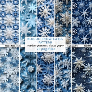 Papeles digitales de copos de nieve azules abstractos en 3D / Patrón sin costuras de Navidad azul / Descargar papeles Texturas 3D como bordados, tejidos y más