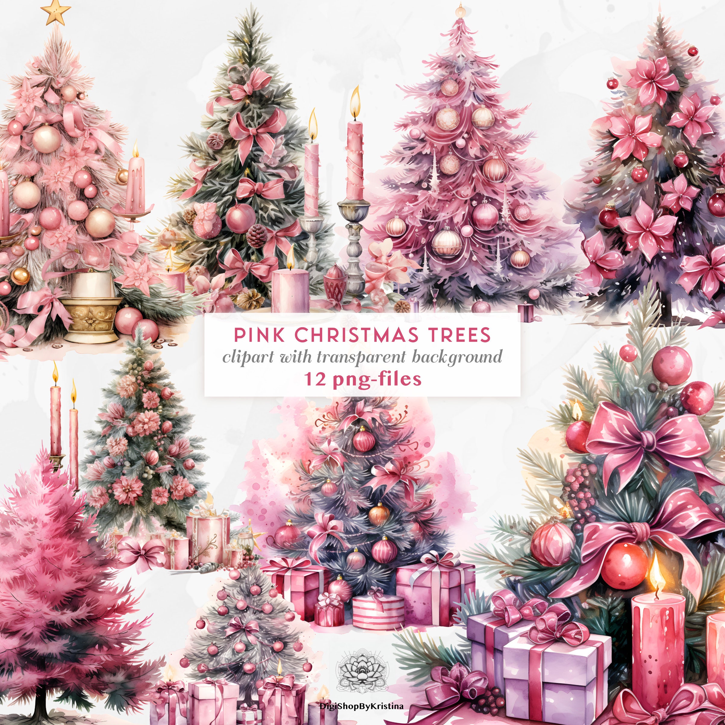 Pink Christmas Trees Clipart Pink Christmas Clipart Girly Christmas
